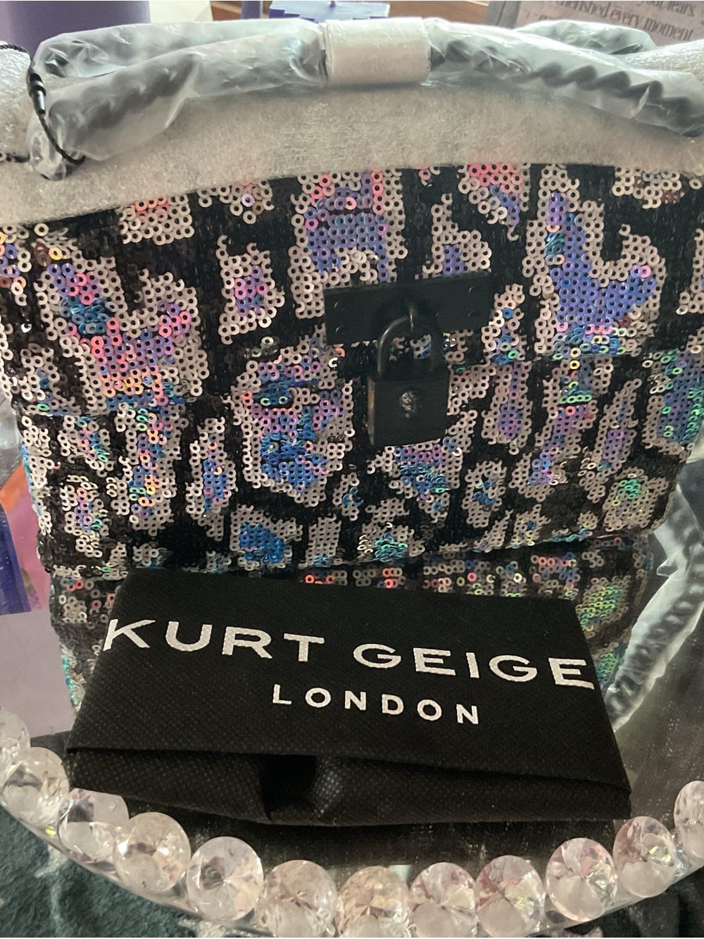 Kurt Geiger Iridescent Sequin Box Bag with Black Accents - Picture 7 of 7